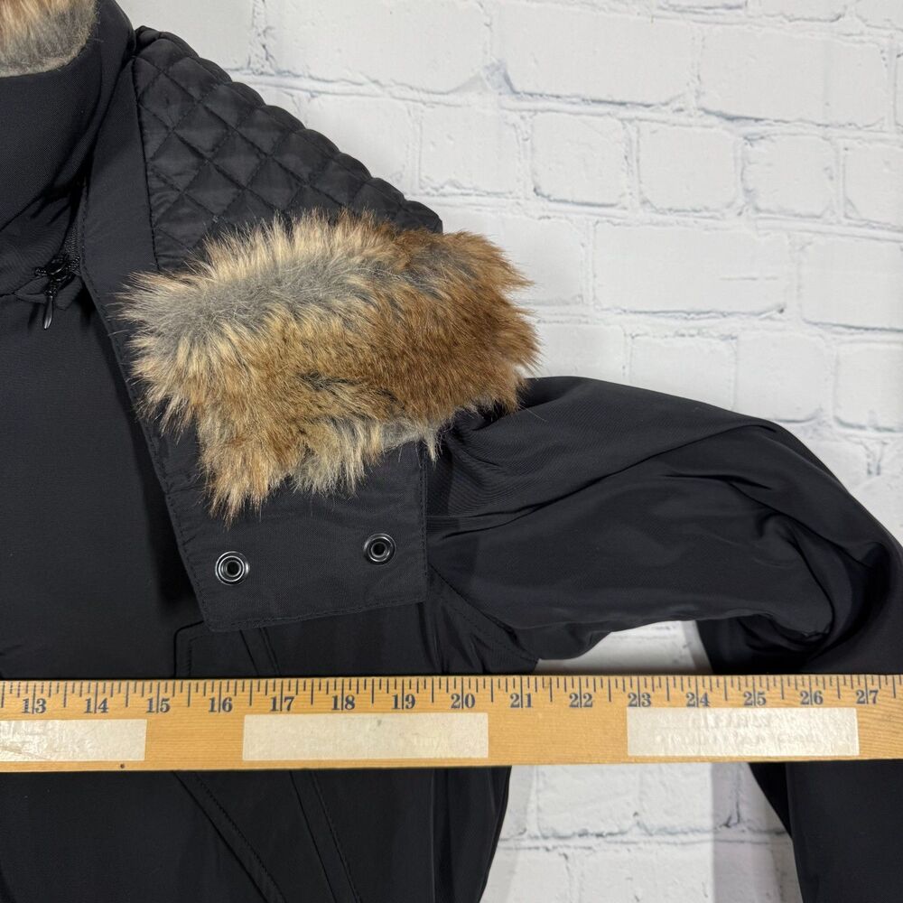 Marc New York Womens Medium Black Down Puffer Parka Coat Faux Fur Hood Long - Picture 10 of 16